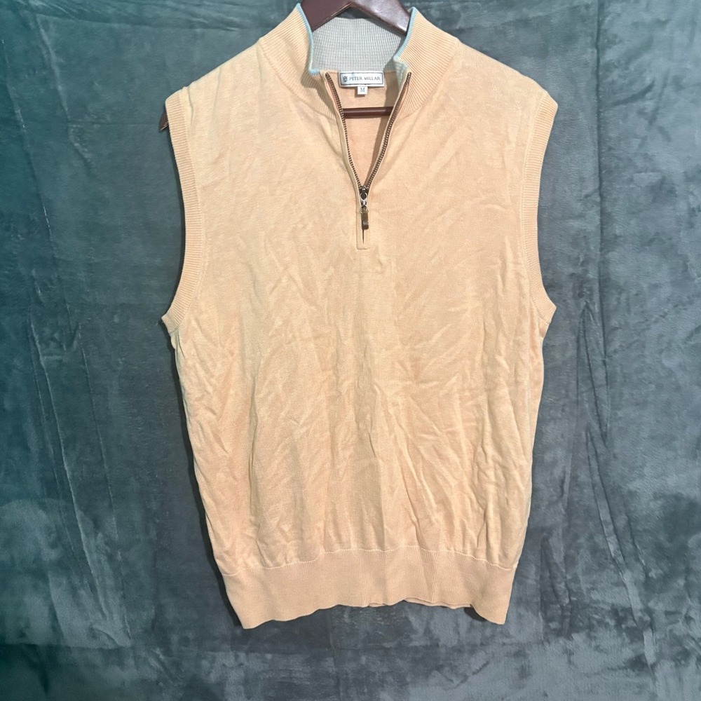 Peter Millar Sweater vest Mens Medium Cashmere Silk Blend 1/4 Zip Orange Golf